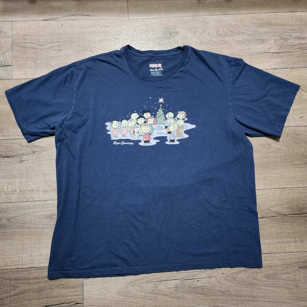 Reyn Spooner Peanuts Charlie Brown Christmas Caroling T-Shirt Mens 2XL Navy Blue